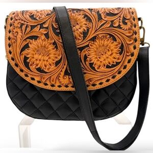 Hand-Tooled Floral Leather Western Crossbody Bag